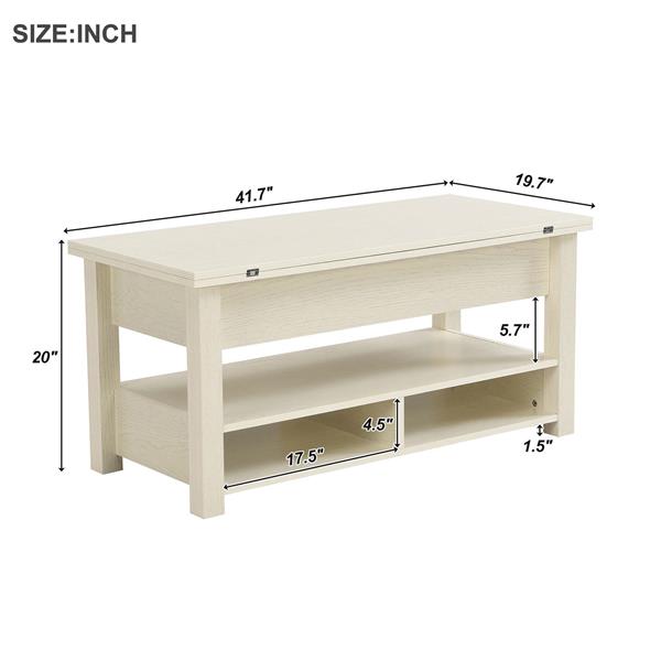 [VIDEO provided] Lift Top Coffee Table, Multi-Functional Coffee Table with Open Shelves, Modern Lift Tabletop Dining Table for Living Room, Home Office, Rustic Ivory