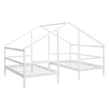 Double Twin Size Triangular House Beds with Built-in Table,White