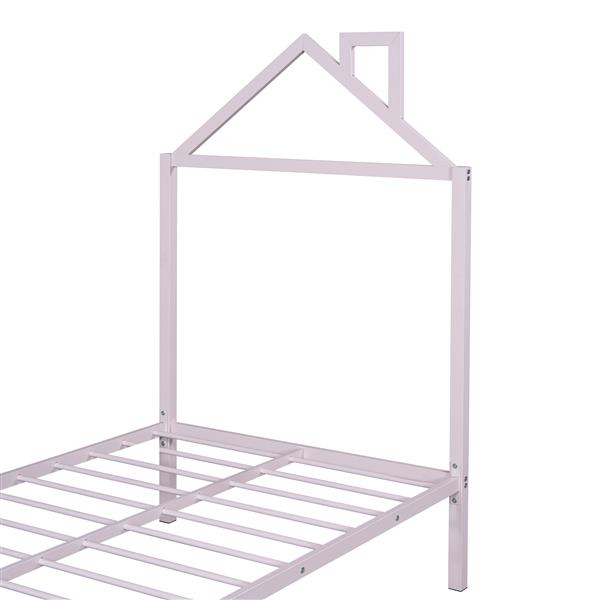 Twin Size Metal Platform Bed with two drawers,House-Shaped Headboard Design, Pink