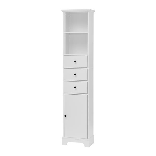 White Tall Bathroom Cabinet,  Storage Cabinet with 3 Drawers and Adjustable Shelf, MDF Board with Painted Finish