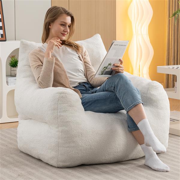 054-Large Size Teddy Fabric Bean Bag Chair Lazy Sofa Chair Sponge filling For Indoor,Ivory