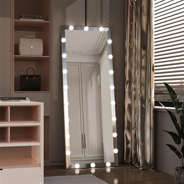 Hollywood Full Length Mirror with Lights Full Body Vanity Mirror with 3 Color Modes Lighted Standing Floor Mirror for Dressing Room Bedroom Wall Mounted Touch Control Silver 63"x24"