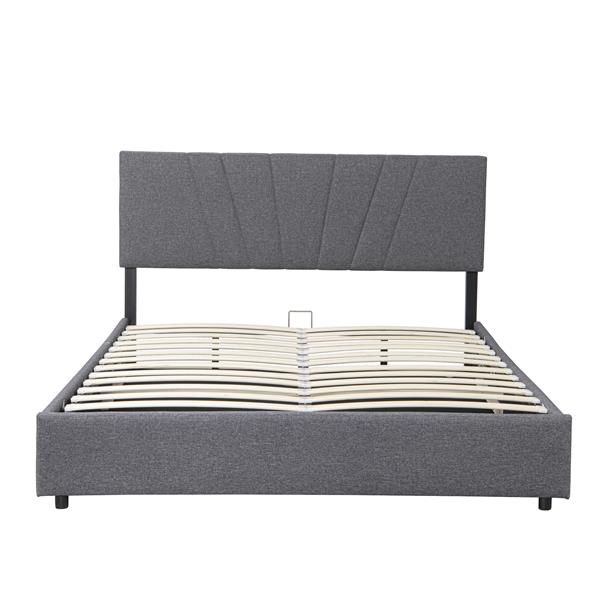 Full Upholstered Platform Bed with Lifting Storage, Full Size Bed Frame with Storage and Tufted Headboard,Wooden  Full Platform Bed for Kids Teens Adults,No Box Spring Needed( Full, Gray)