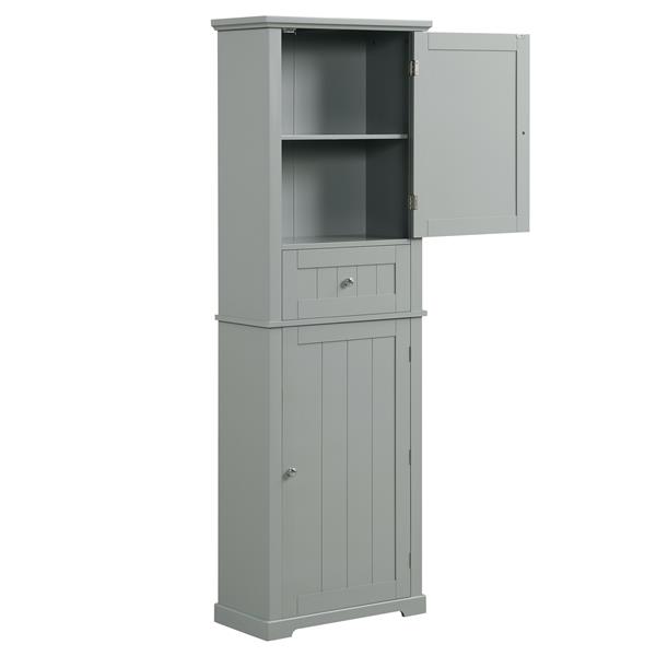 Tall Bathroom Storage Cabinet, Freestanding Storage Cabinet with Drawer and Adjustable Shelf, MDF Board with Painted Finish, Grey