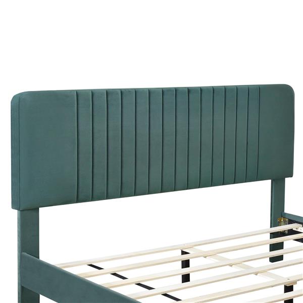 Queen Size Upholstered Platform Bed,No Box Spring Needed, Velvet Fabric,Green