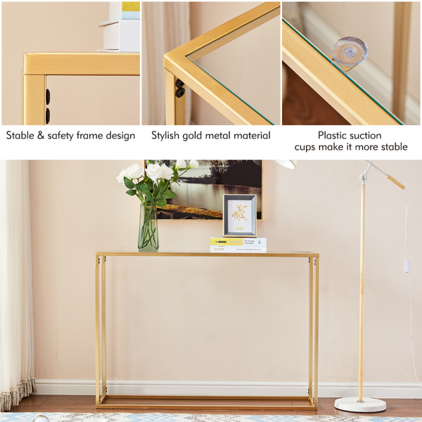 Sofa Tables, Tempered Glass Porch Table, Console Tables for Entryway, Behind Couch Table, Entry Table with Gold Metal Frame, Hallway Table for Living Room, Entrance Hall Furniture