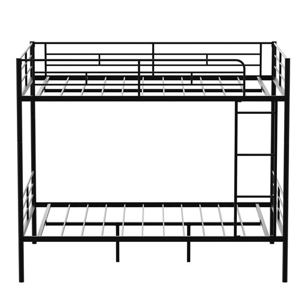 Metal Loft Bed Twin Size, Heavy Duty Metal Loft Bed Frame with Dual Ladders & Safety Guardrail, No Box Spring Needed, Space-Saving Loft Bed for Juniors Teens Adults (Black)