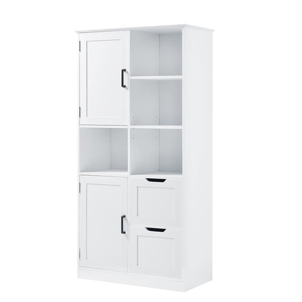 Bathroom Storage Cabinet with Doors and Drawers, Multiple Storage Space, Freestanding Style, Open Shelve, Adjustable Shelf, White