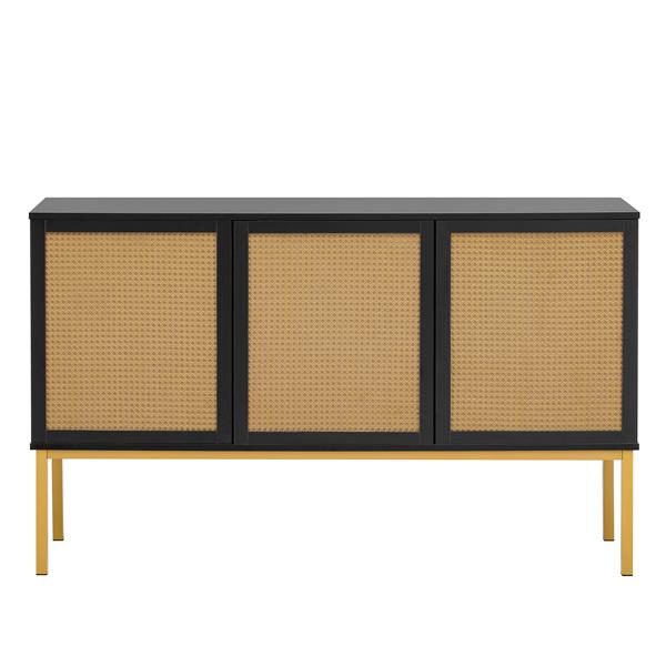 Large Storage Space Sideboard with Artificial Rattan Door and Rebound Device for Living Room and Entryway (Black)