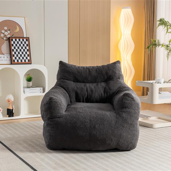 054-Large Size Teddy Fabric Bean Bag Chair Lazy Sofa Chair Sponge filling For Indoor,Dark Gray