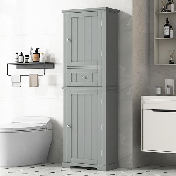 Tall Bathroom Storage Cabinet, Freestanding Storage Cabinet with Drawer and Adjustable Shelf, MDF Board with Painted Finish, Grey