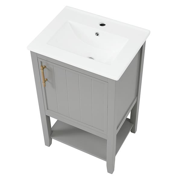 20" Bathroom Vanity with Sink, Bathroom Cabinet with Soft Closing Door, Storage Rack and Open Shelf, Grey