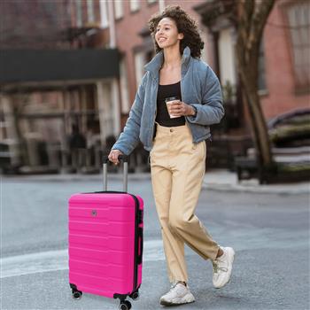 4 Piece Hard Shell Luggage Set,Carry on Suitcase with Spinner Wheels,Family Luggage Set,Rose Red(12/20/24/28in)