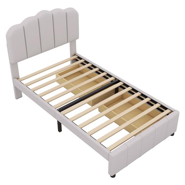 Twin Size Upholstered Bed with 2 Storage Drawers,Wood Slat Support, Beige