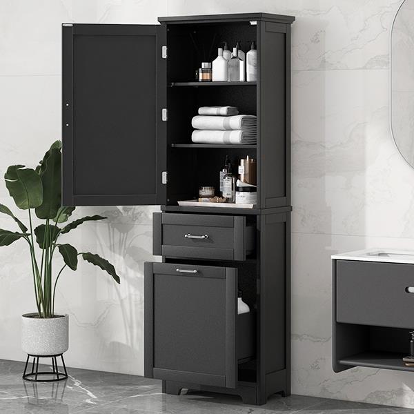 Tall Bathroom Storage Cabinet,  Storage Cabinet with Two Different Size Drawers and Adjustable Shelf, MDF Board with Painted Finish, Black