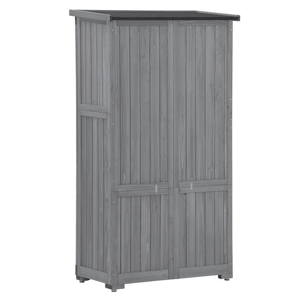 Wooden Garden Shed 3-tier Patio Storage Cabinet Outdoor Organizer Wooden Lockers with Fir Wood (Gray Wood Color -Shutter Design)