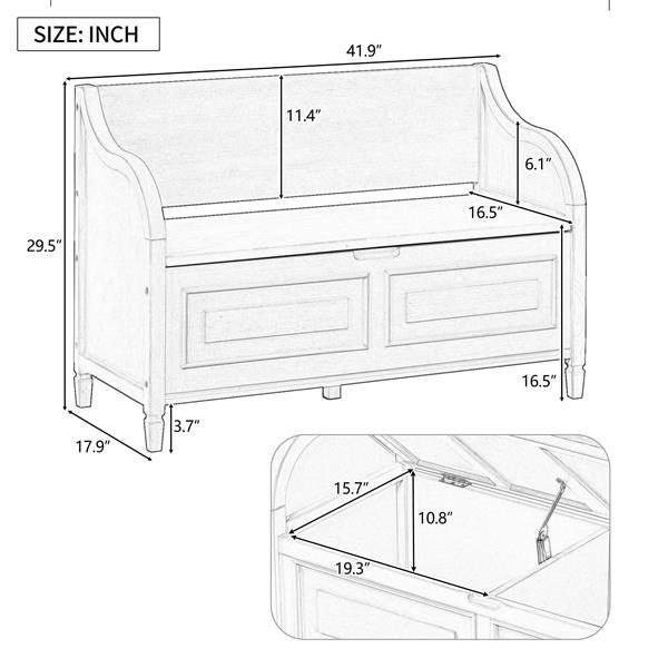 Rustic Style Solid wood Entryway Multifunctional Storage Bench with Safety Hinge (Antique Navy+ Beige)