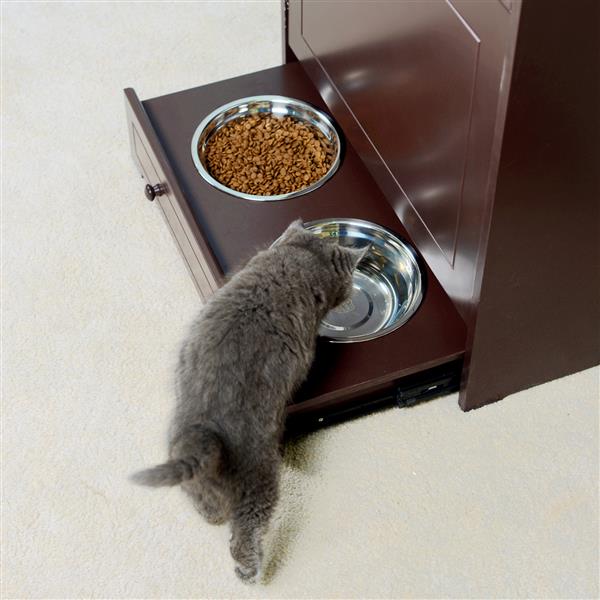 Pet Feeder Station with Storage,Made of MDF and Waterproof Painted,Dog and Cat Feeder Cabinet with Stainless Bowl