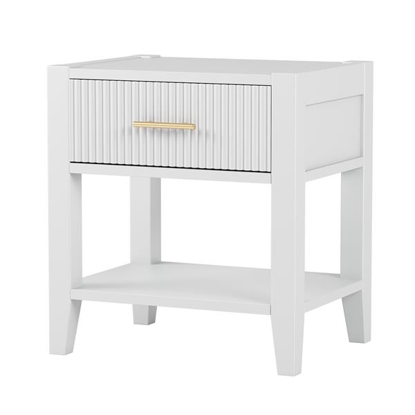 Wooden Nightstand with a Drawer and an Open Storage, End Table for Bedroom, White