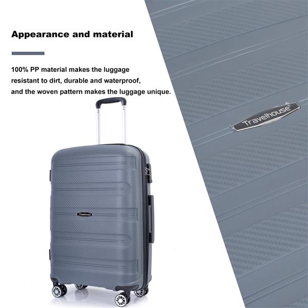 Hardshell Suitcase Spinner Wheels PP Luggage Sets Lightweight Durable Suitcase with TSA Lock,3-Piece Set (20/24/28) ,Gray