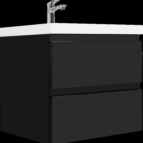 24" Floating Bathroom Vanity with Sink, Modern Wall-Mounted Bathroom Storage Vanity Cabinet with Resin Top Basin and Soft Close Drawers, Glossy Black 24V11-24GB