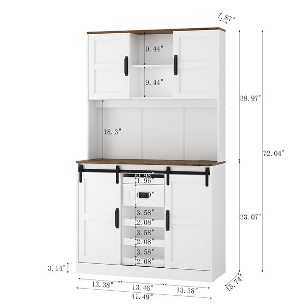 Farmhouse Bar Cabinet with Sliding Barn Door, Large Kitchen BuffetRustic Coffee Bar Sideboard Table