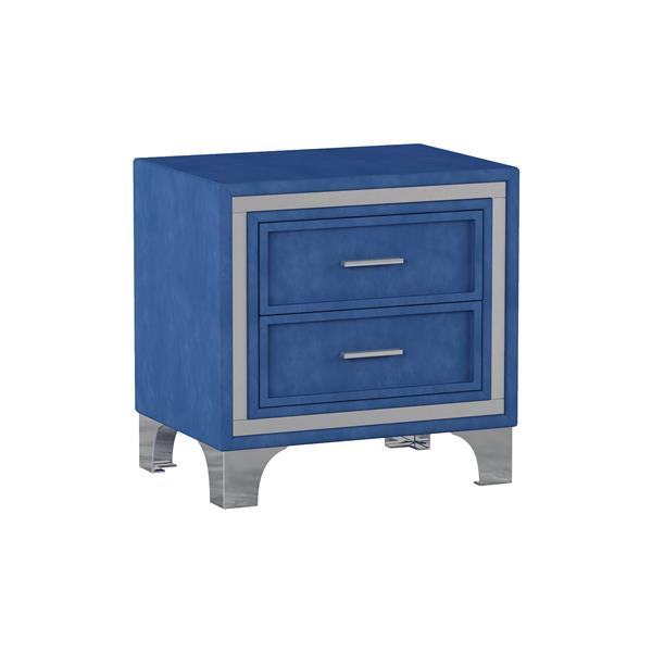 2-Drawer Nightstand with Metal Legs for Bedroom, Mid Century Nightstand Fully Assembled Except Legs and Handles,Velvet Bedside Table-Blue