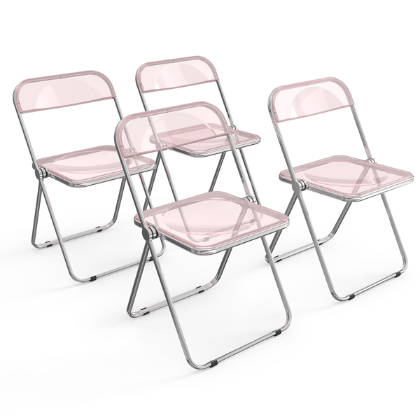 2pcs Foldable Patio Plastic Folding Chairs Pink Transparent