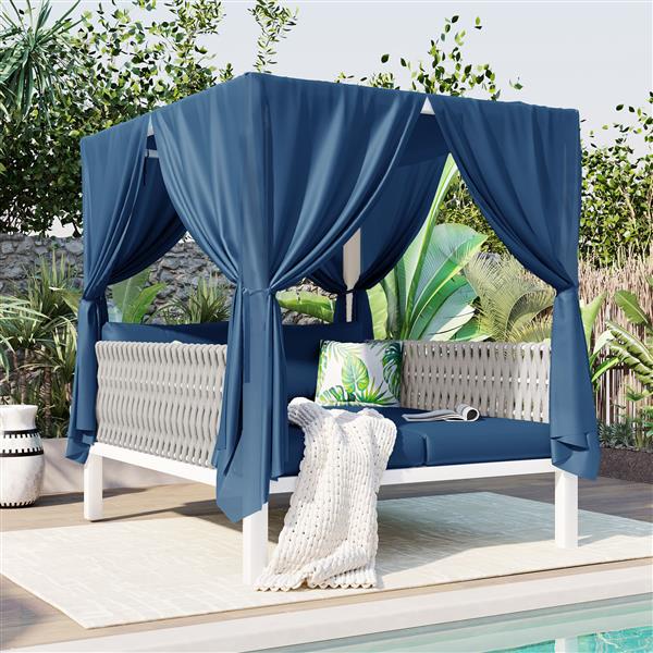 Outdoor Patio Sunbed with Curtains, High Comfort, Suitable for Multiple Scenarios