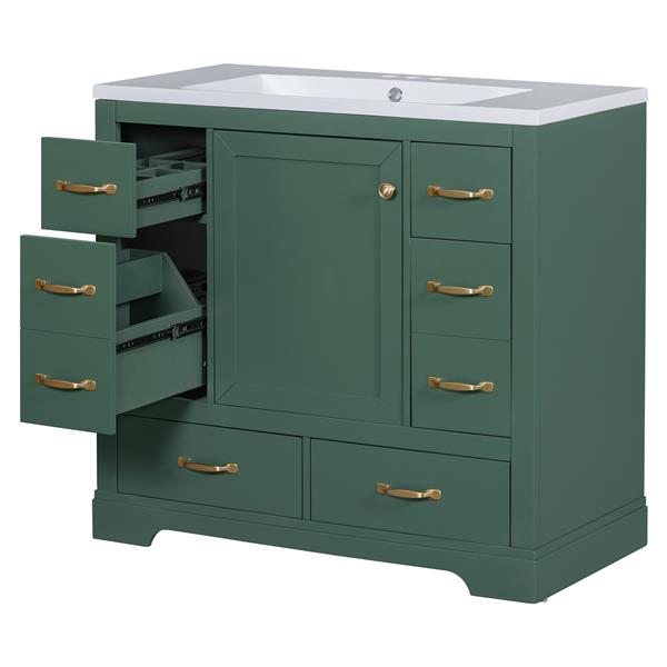 36" Bathroom Vanity with Sink Combo, Six Drawers, Multi-Functional Drawer Divider, Adjustable Shelf, Green