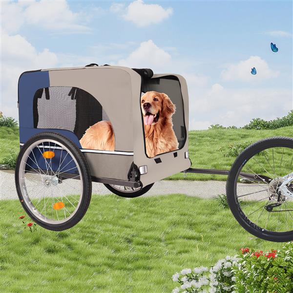 Dog Bike Trailer, Breathable Mesh Dog Cart with 3 Entrances, Safety Flag, 8 Reflectors, Folding Pet Carrier Wagon with 20 Inch Wheels, Bicycle Carrier for Medium and Small Sized Dogs