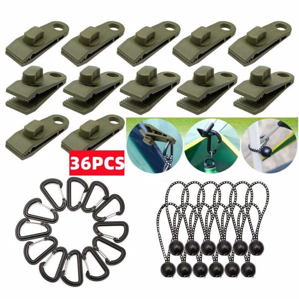 36Pcs Tarp Clip Windproof Awning Clamp Tent Clip Lock Grip Fastener Bungee Cord