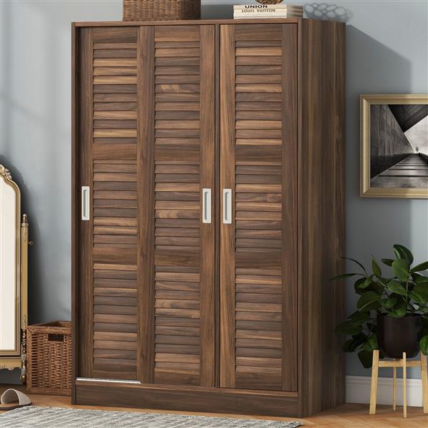 3-Door Shutter Wardrobe with shelves, Walnut