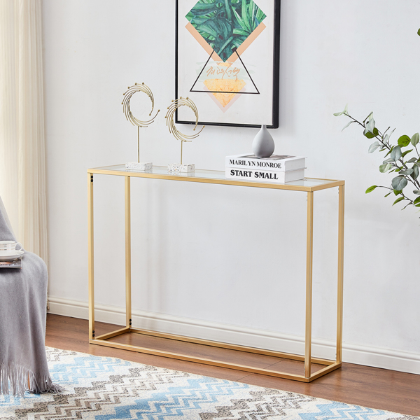 Sofa Tables, Tempered Glass Porch Table, Console Tables for Entryway, Behind Couch Table, Entry Table with Gold Metal Frame, Hallway Table for Living Room, Entrance Hall Furniture