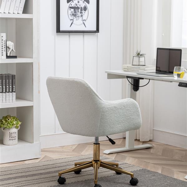 Modern Teddy Fabric Material Adjustable Height 360 Revolving Home Office Chair With Gold Metal Legs And Universal Wheel For Indoor,White