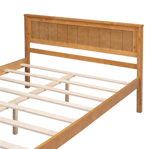 Platform Bed Frame with Headboard, Wood Slat Support, No Box Spring Needed, Full, Oak