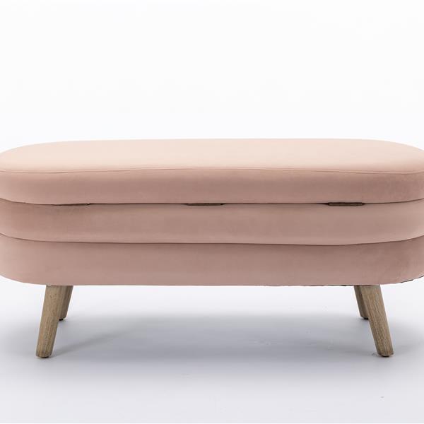 036-Velvet Fabric Storage Bench Bedroom Bench With Wood Legs For Living Room Bedroom Indoor,Light Pink