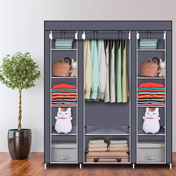 Fabric Canvas Wardrobe Clothes Storage Cupboard Hanging Rail Shelving Practical