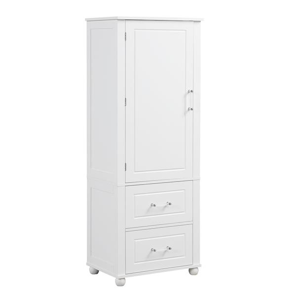 Tall Bathroom Storage Cabinet, Freestanding Storage Cabinet with Two Drawers and Adjustable Shelf, MDF Board with Painted Finish, White