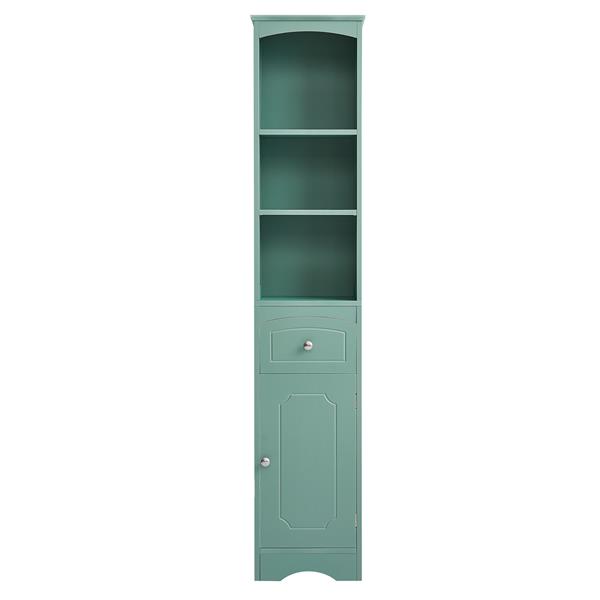 Tall Bathroom Cabinet, Freestanding Storage Cabinet with Drawer, MDF Board, Adjustable Shelf, Green