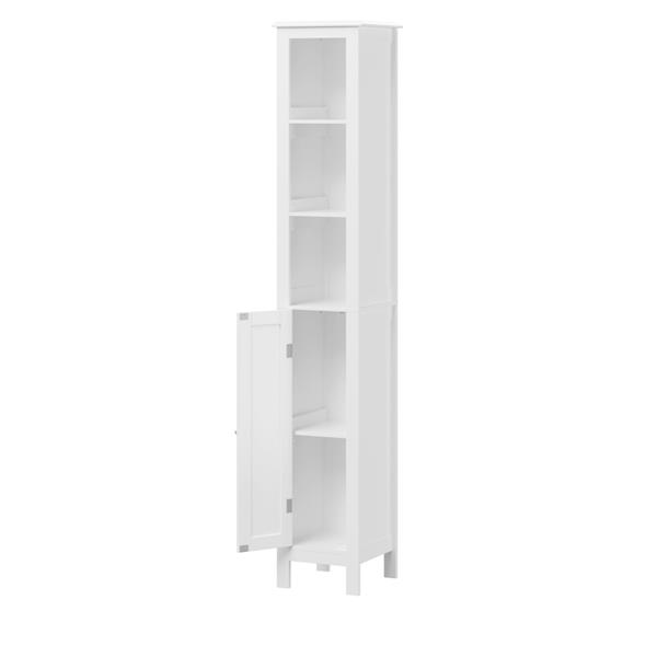 66.92" Tall Bathroom Storage Cabinet with Adjustable Shelves,1 Doors Freestanding Cabinet with Anti-Tip, Open compartments, for Home, Small Spaces, Bathroom,Kitchen, Living Room, White