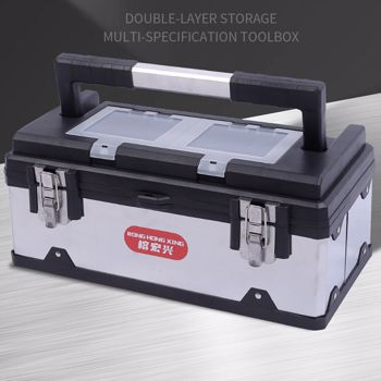 Heavy Duty PP+Stainless Steel Tool Box Chest Storage Case + Removable Tray UK