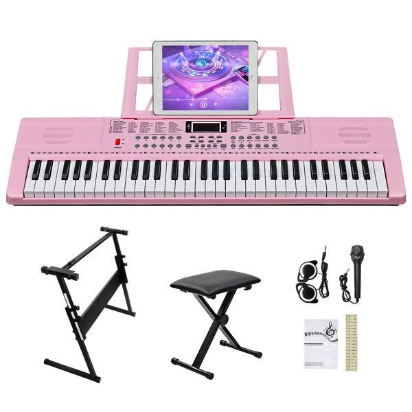 [Do Not Sell on Amazon]GEP-110 61 Key Keyboard with Piano Stand, Piano Bench, Built In Speakers, Headphone, Microphone, Music Rest, LED Screen, 3 Teaching Modes for Beginners