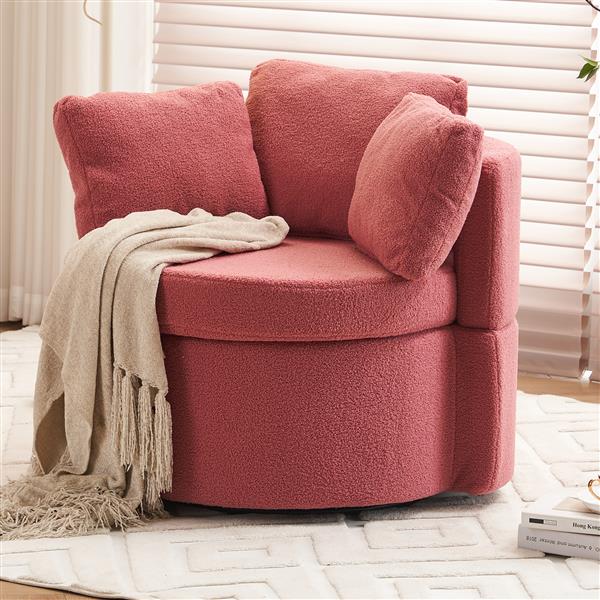 Fabric Swivel And Storage Chair With Back Cushion For Living Room,Dark Pink