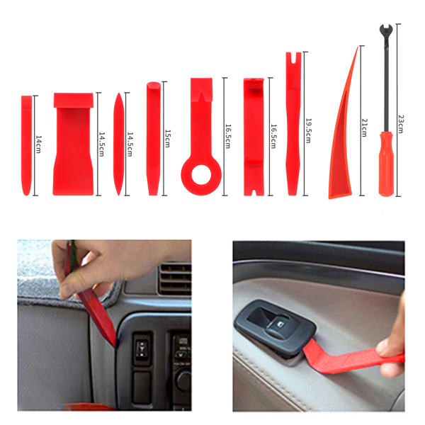 Stainless steel long distance hook tool Automotive emergency door opening tool set Oval handle Red warping piece set wedge air bag wrench combination tool