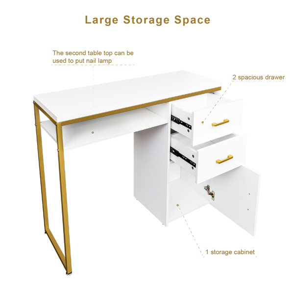 FCH White Particleboard Iron Pipe 97*35*78cm 2 drawers and 1 door Computer desk Multiple scenes available