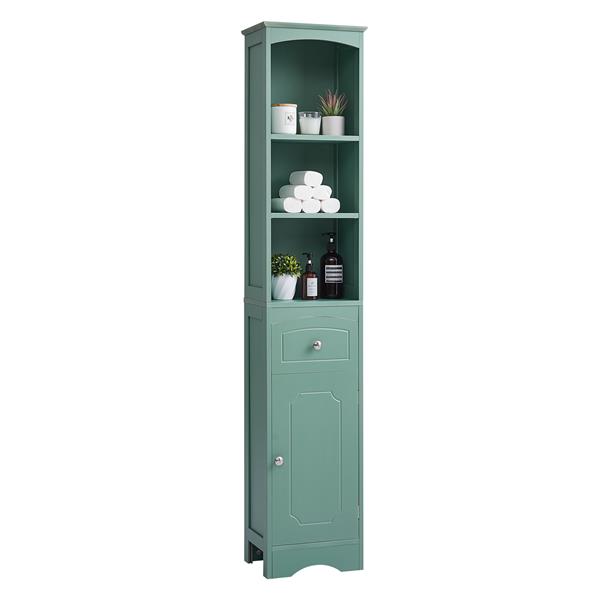 Tall Bathroom Cabinet, Freestanding Storage Cabinet with Drawer, MDF Board, Adjustable Shelf, Green