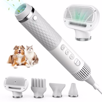 Dog Hair Dryer 5 in 1 Portable Handheld Dog Hair Dryer Smart Temperature Adjustment with Grooming Brush Travel Home Pet Hair Dryer