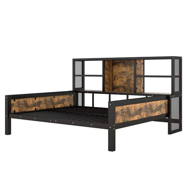 Full Size Cabin Daybed with Storage Shelves, Metal