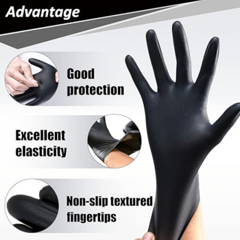 Comfy packaging [200 units] black nitrile disposable gloves. Super latex and powder free, chemical resistant, textured fingertip gloves - large, large (pack of 200 pieces)(No shipments on weekends, ba